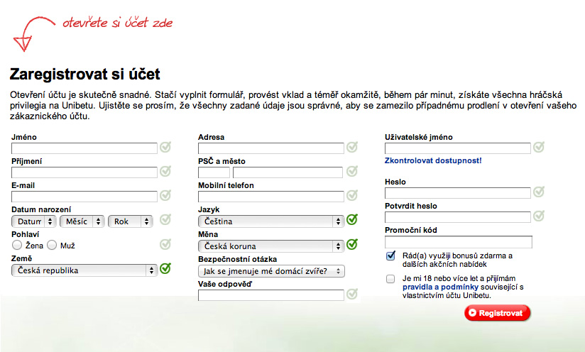 Zaregistrujte se na Unibet